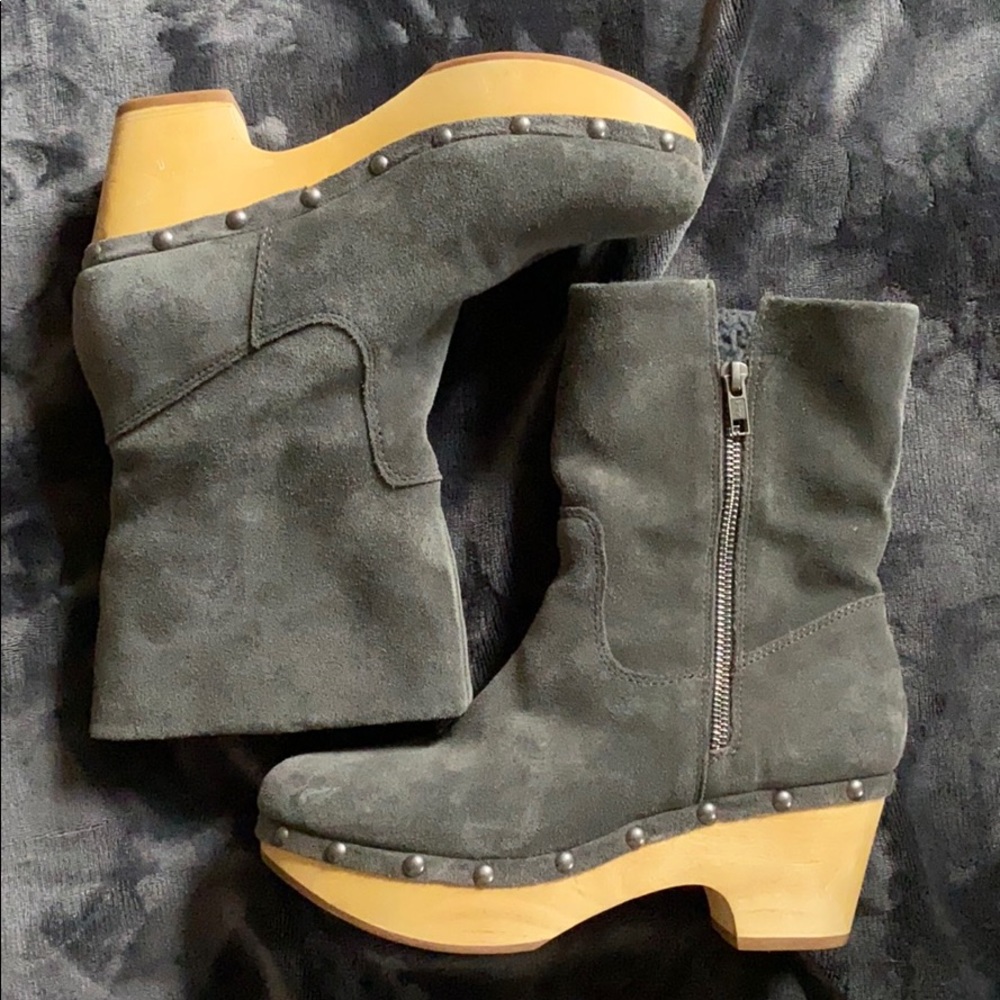 Grey suede platform booties